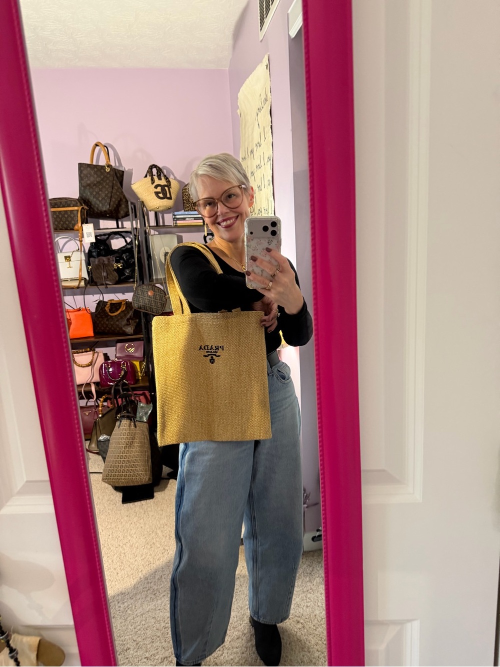 Gift with purchase Prada Natural Beige Jute Tote with Black Logo - Picture 3 of 12